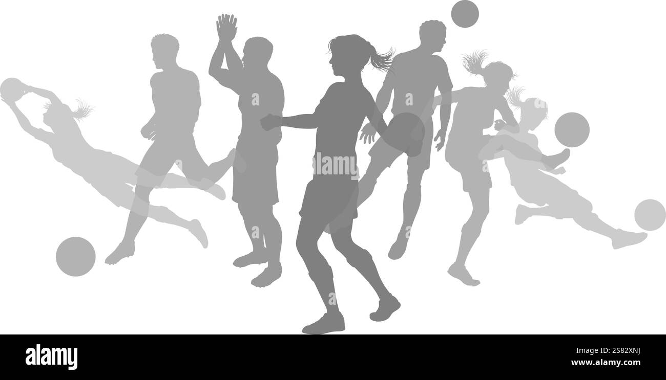 Soccer Football Players Men Women Silhouettes Stock Vector Image & Art ...