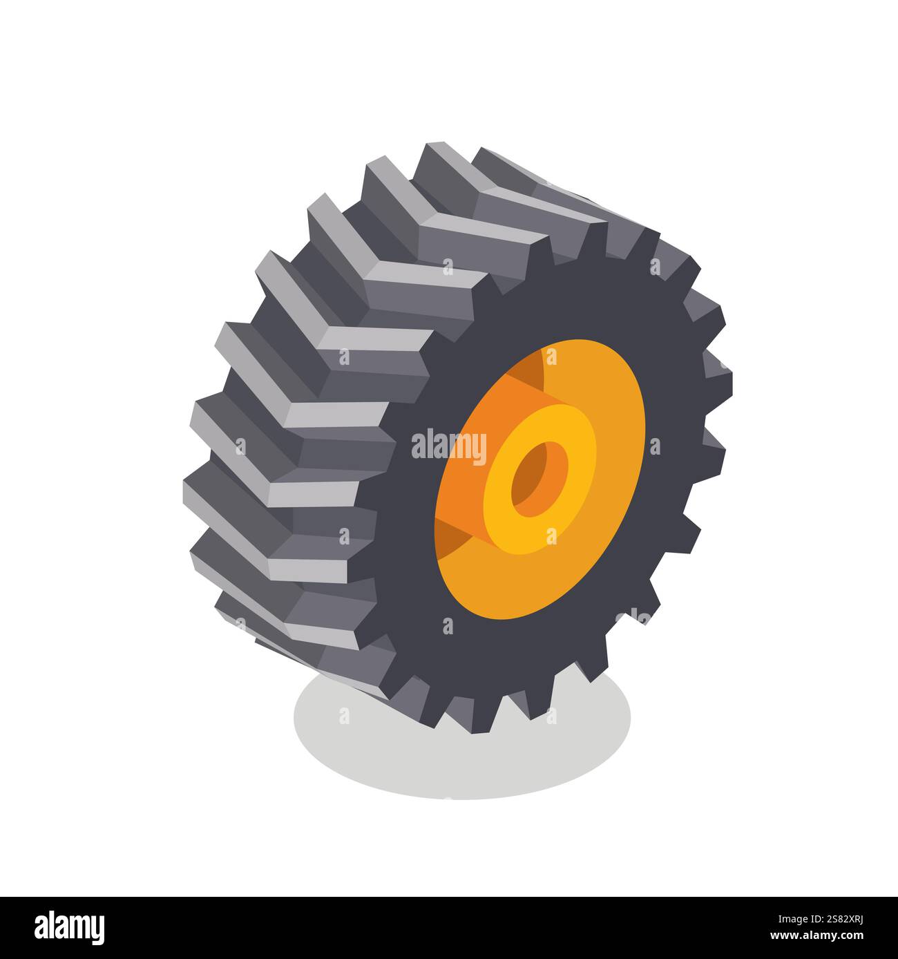 Isometric tractor wheel. Vector illustration. Icon isolated on white