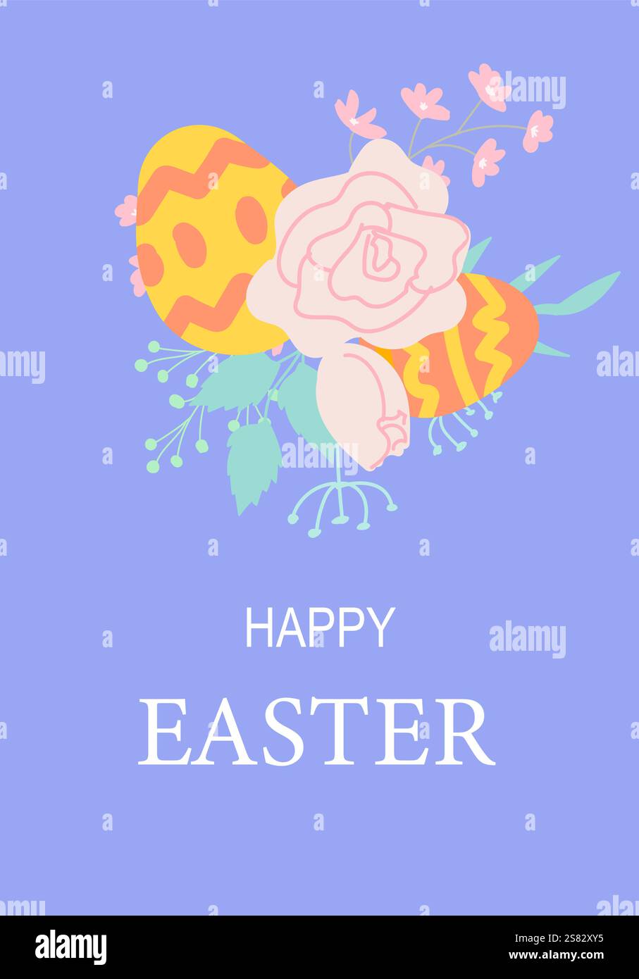 Happy easter poster design with floral and egg elements. Stock Vector