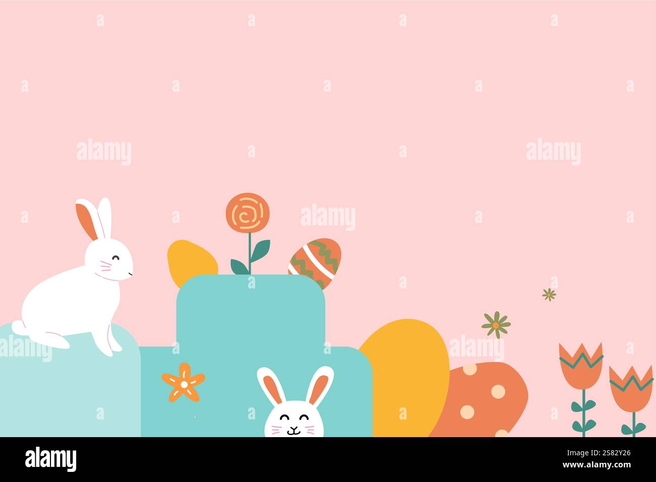Happy easter patterns with bunnies and floral elements for festive designs. Stock Vector