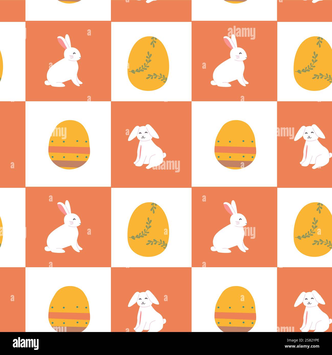 Happy easter patterns with cute bunny and decorative egg for holiday design. Stock Vector