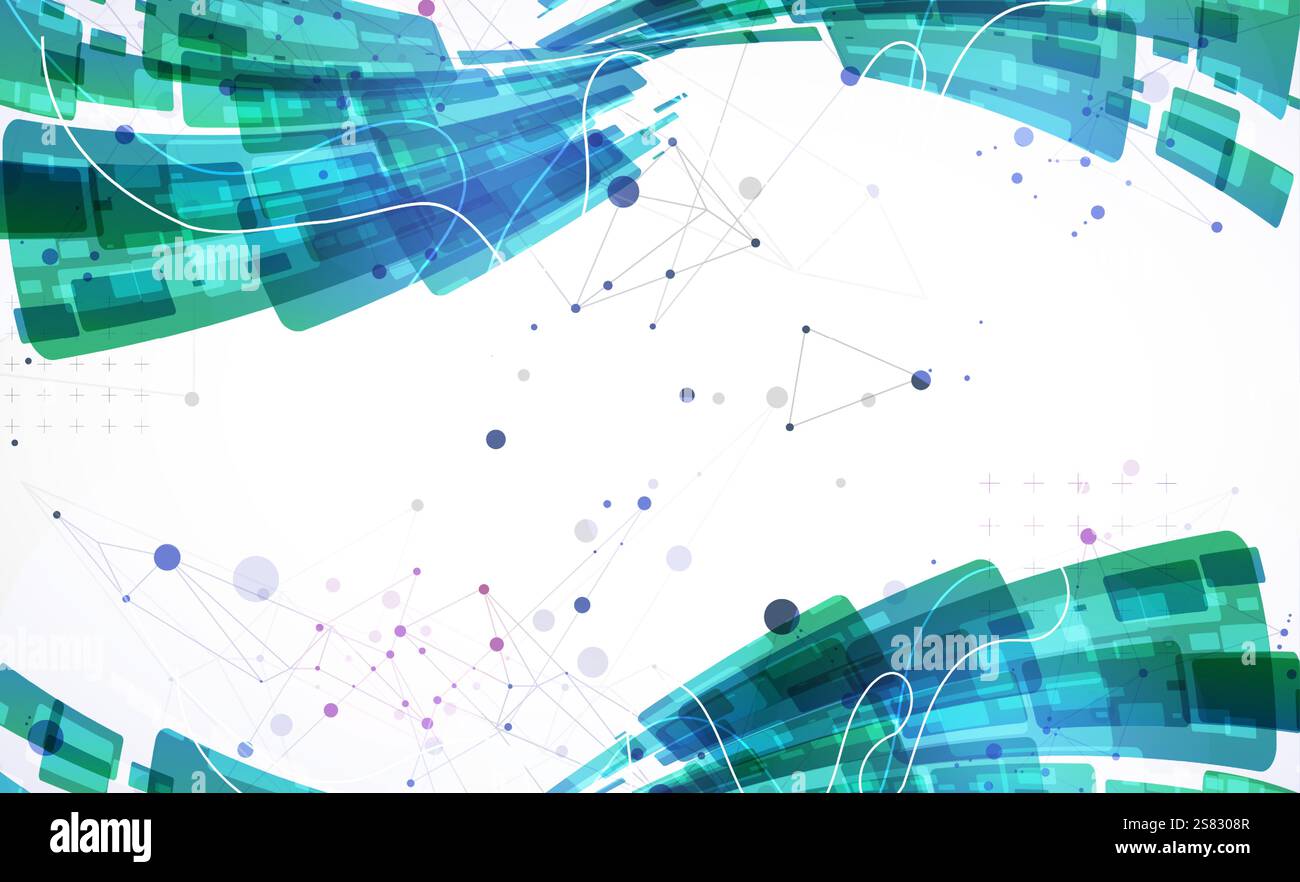 Abstract wave of rectangles with plexus elements. Hand drawn vector. Stock Vector