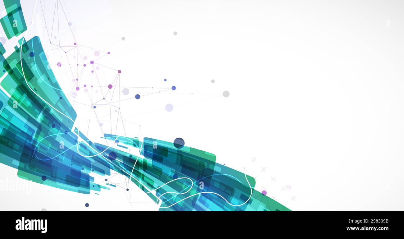Abstract wave of rectangles with plexus elements. Hand drawn vector. Stock Vector