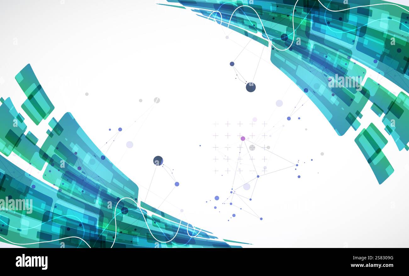 Abstract wave of rectangles with plexus elements. Hand drawn vector. Stock Vector