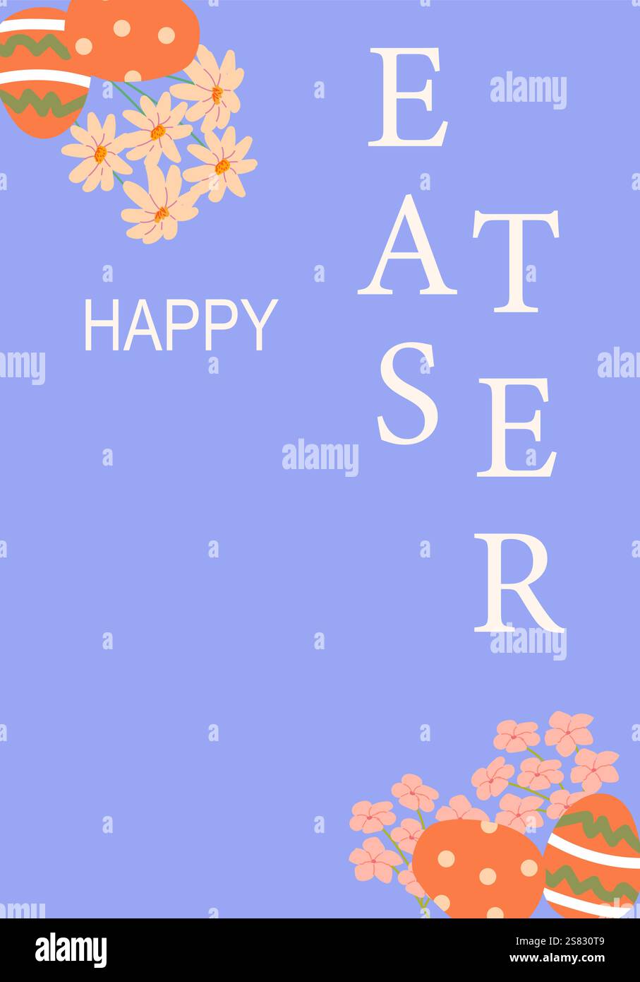 Happy easter poster design with floral and egg decorations. Stock Vector
