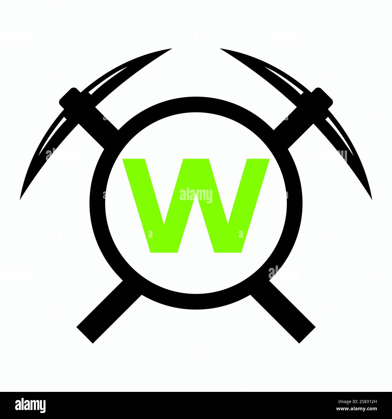 Initial Letter W Mining Logo Combine With Pickaxe Symbol Vector Template Stock Vector