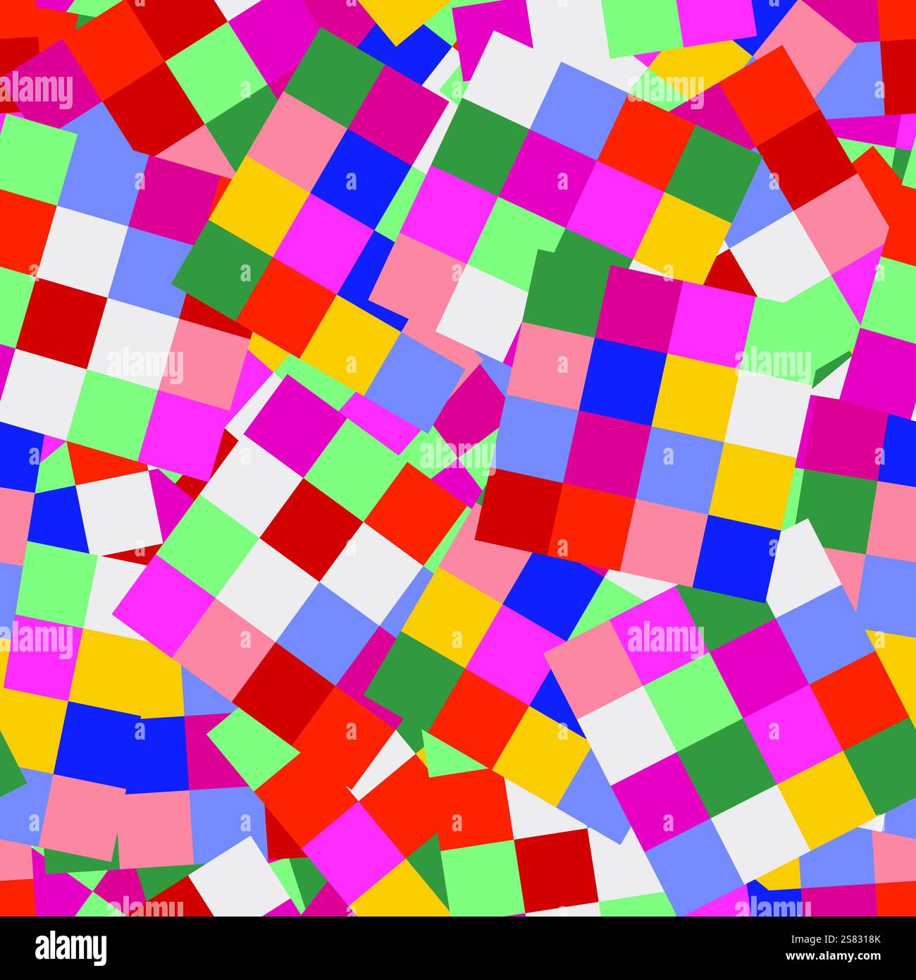 Rainbow Checkerboard retro colors vector seamless pattern. Geometric abstract background. Checkered surface design. Stock Vector