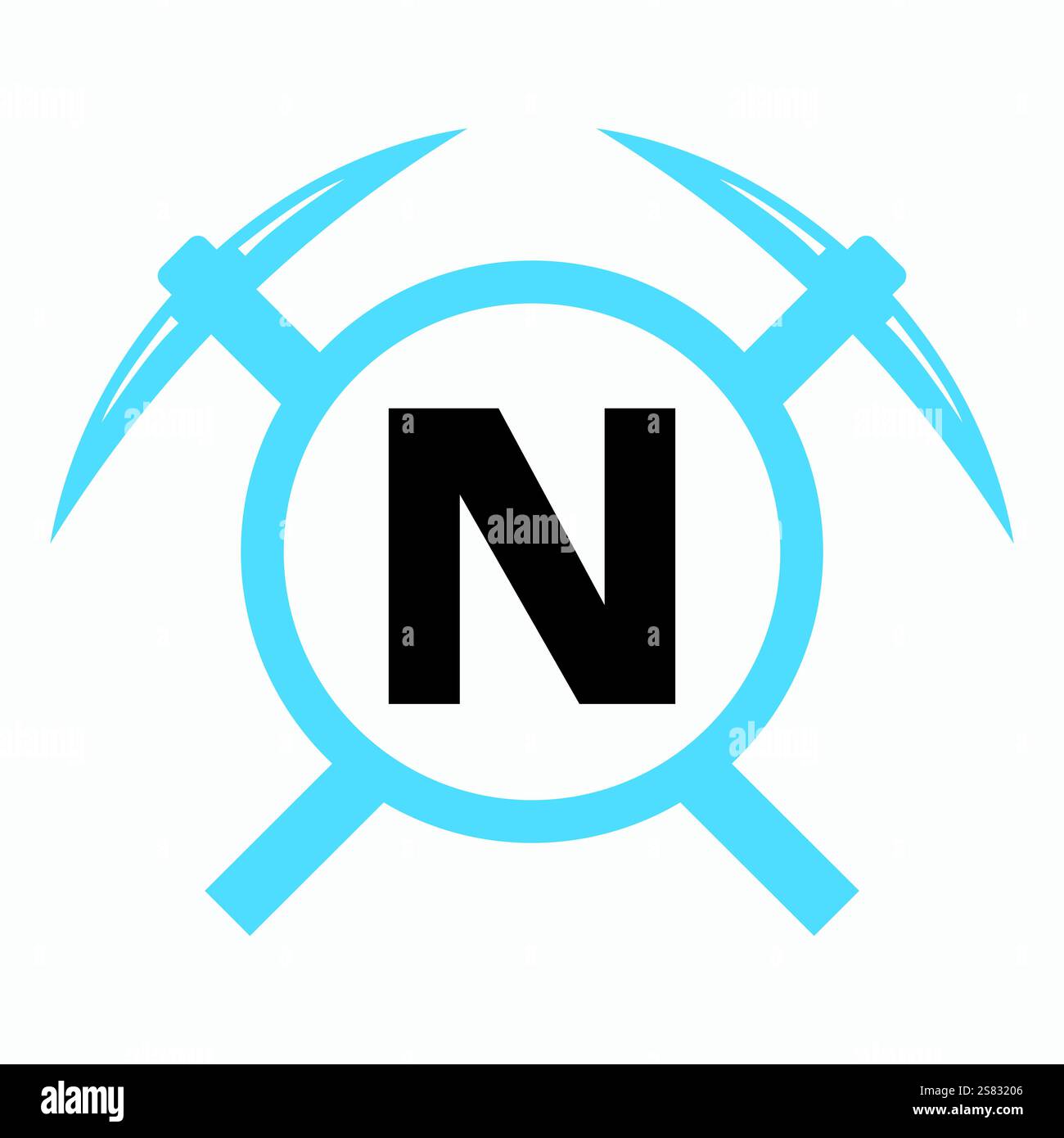 Initial Letter N Mining Logo Combine With Pickaxe Symbol Vector Template Stock Vector