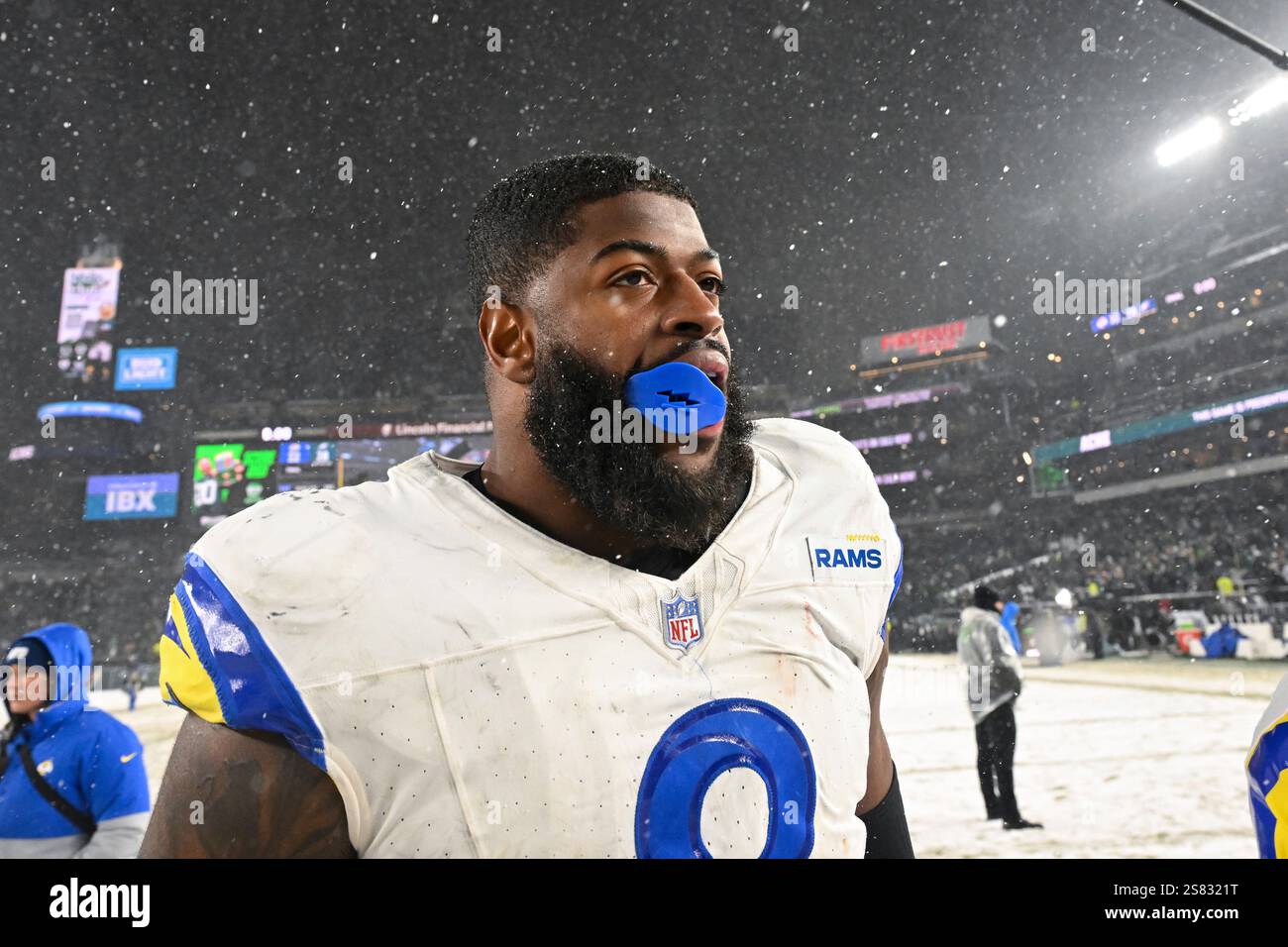 Los Angeles Rams linebacker Jared Verse walks off the field after an ...