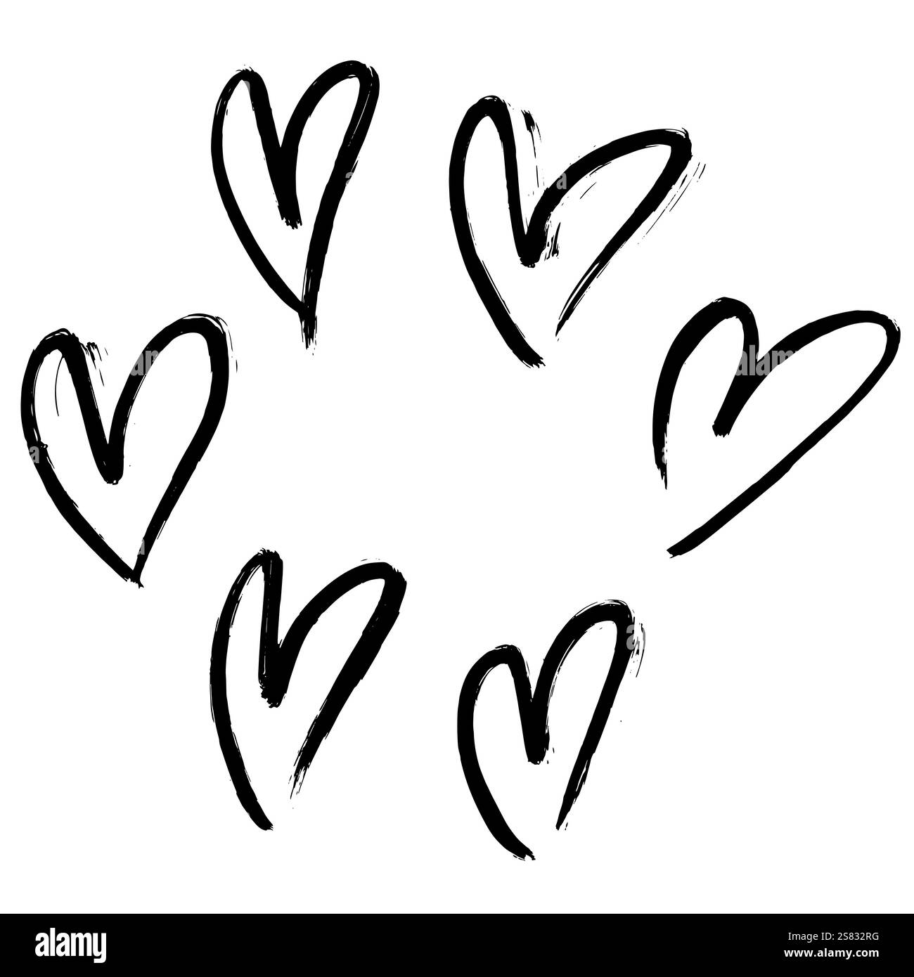 Hand Drawn Brush Heart Set Illustration Stock Vector Image & Art - Alamy