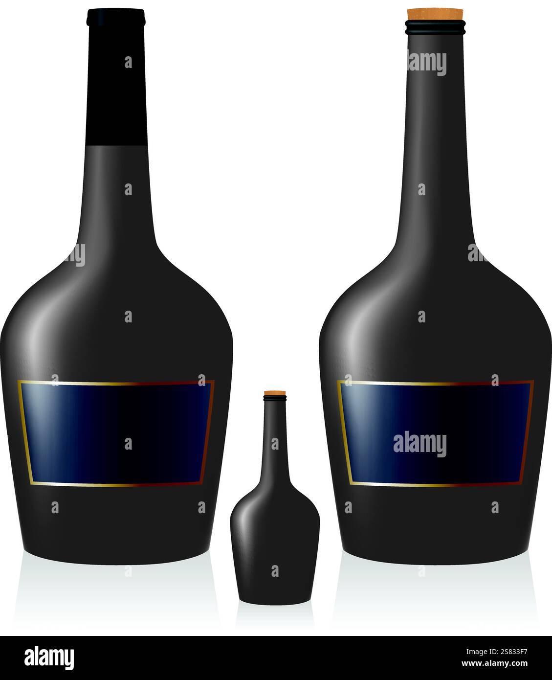 Bottle of wine. Set of the open and closed bottles. Vector illustration ...