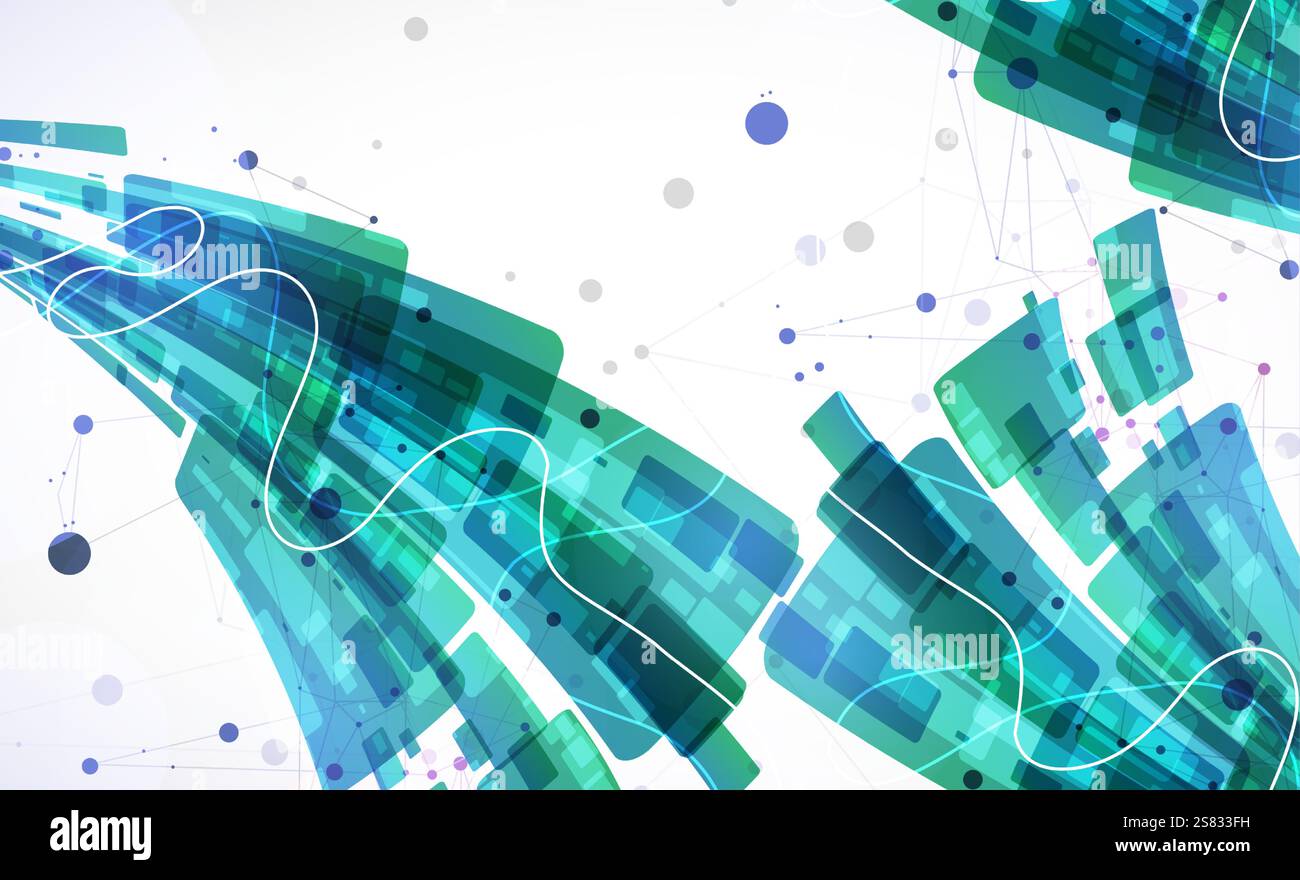 Abstract wave of rectangles with plexus elements. Hand drawn vector. Stock Vector
