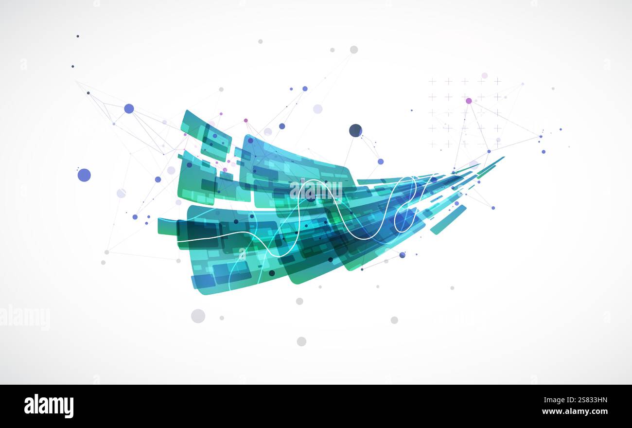 Abstract wave of rectangles with plexus elements. Hand drawn vector. Stock Vector