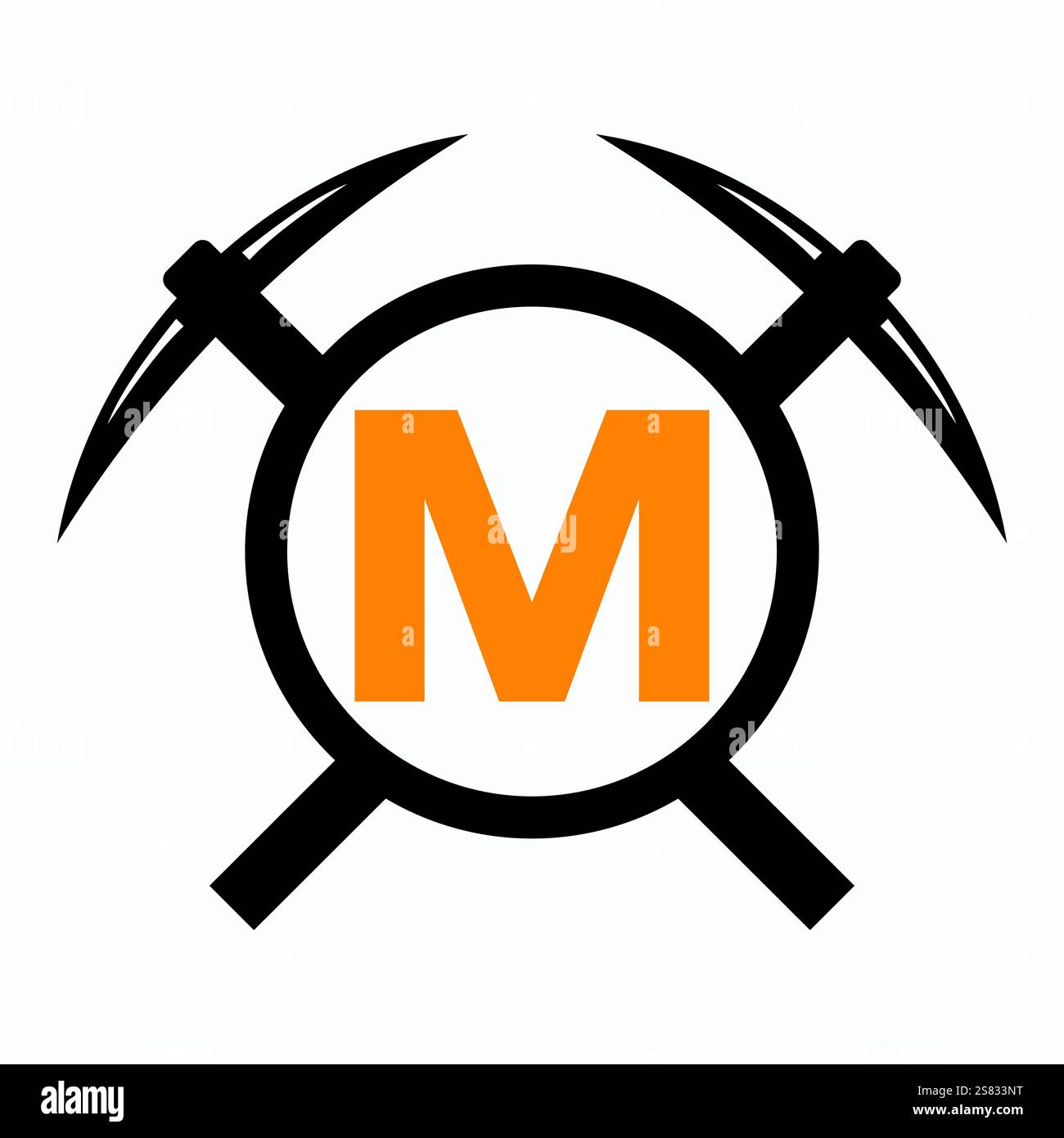 Initial Letter M Mining Logo Combine With Pickaxe Symbol Vector Template Stock Vector