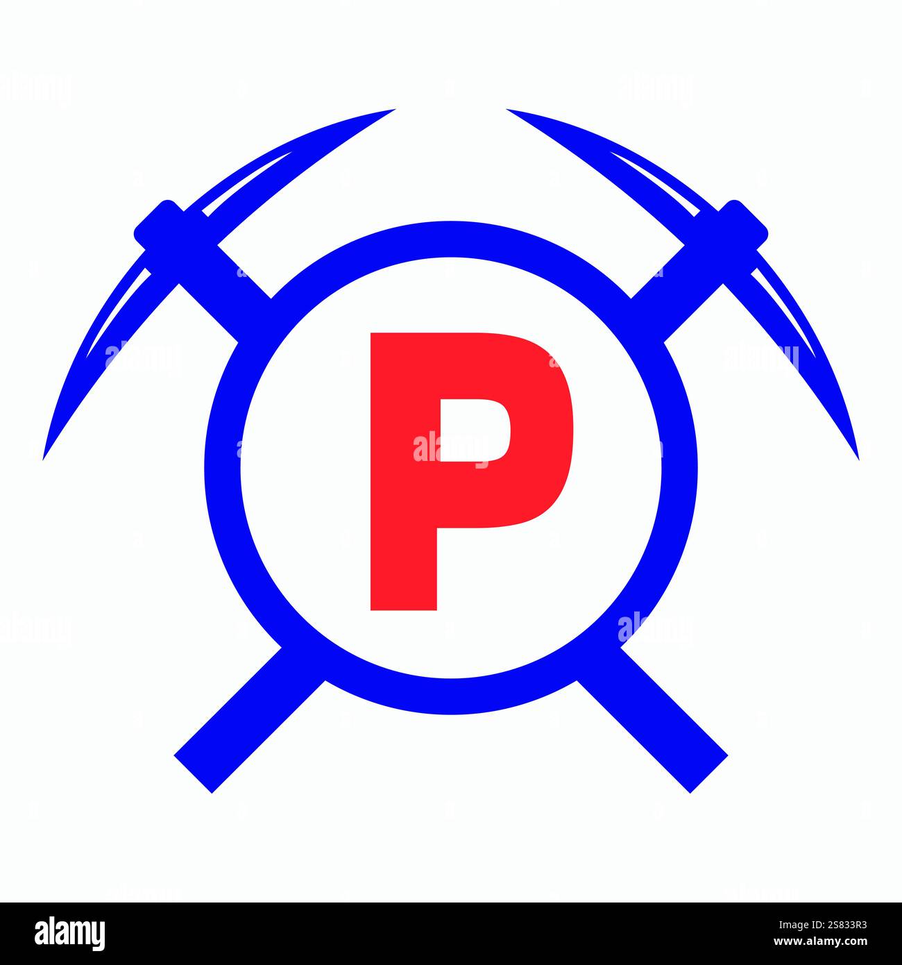 Initial Letter P Mining Logo Combine With Pickaxe Symbol Vector Template Stock Vector