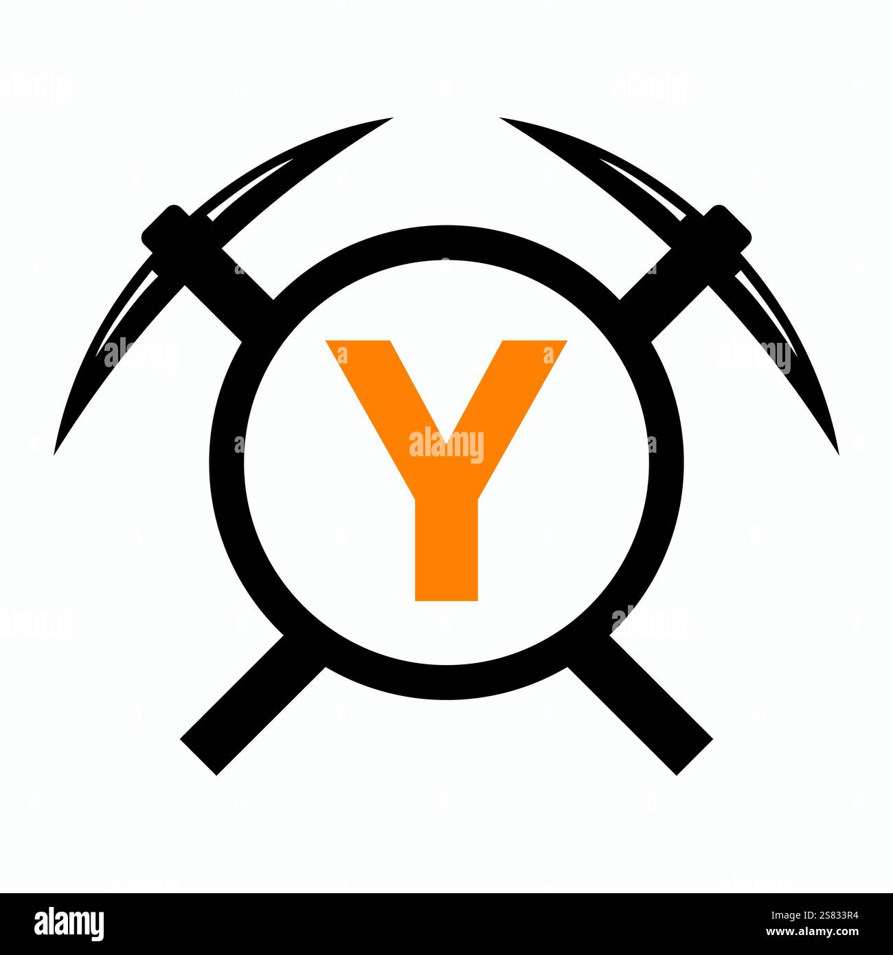 Initial Letter Y Mining Logo Combine With Pickaxe Symbol Vector Template Stock Vector