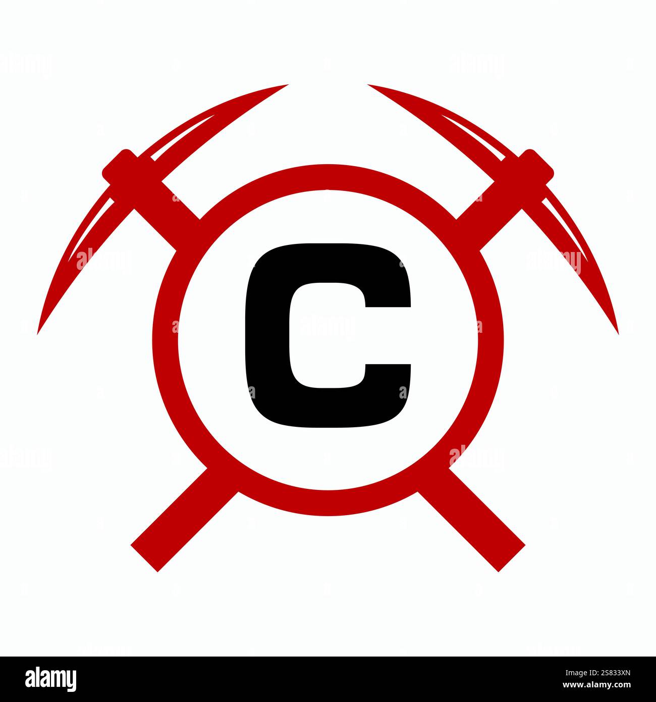 Initial Letter C Mining Logo Combine With Pickaxe Symbol Vector Template Stock Vector