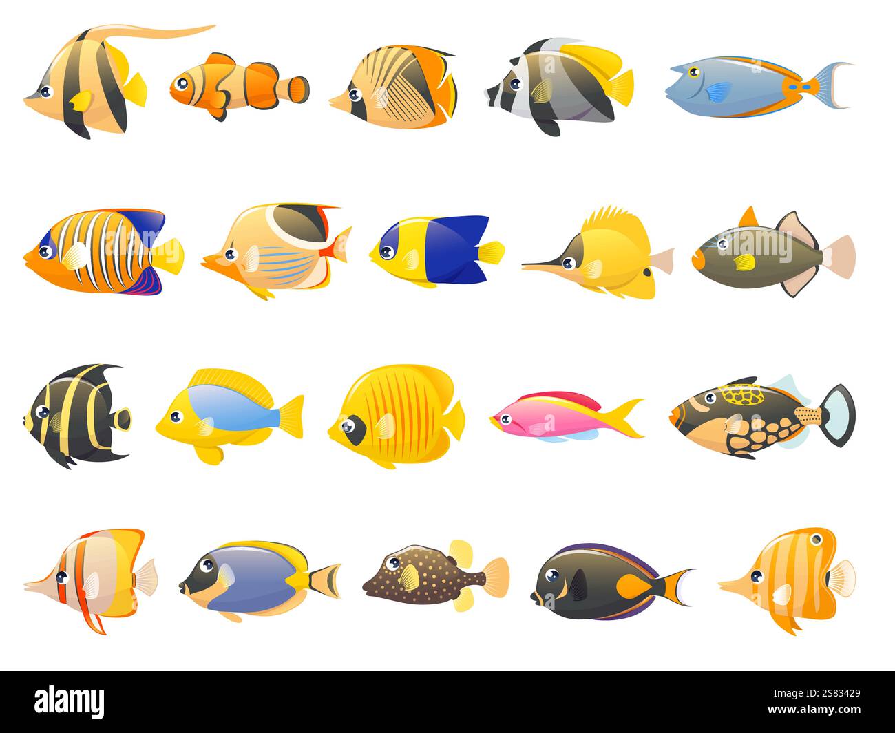 Cartoon tropical fish. Exotic aquarium life, bright colorful underwater ...