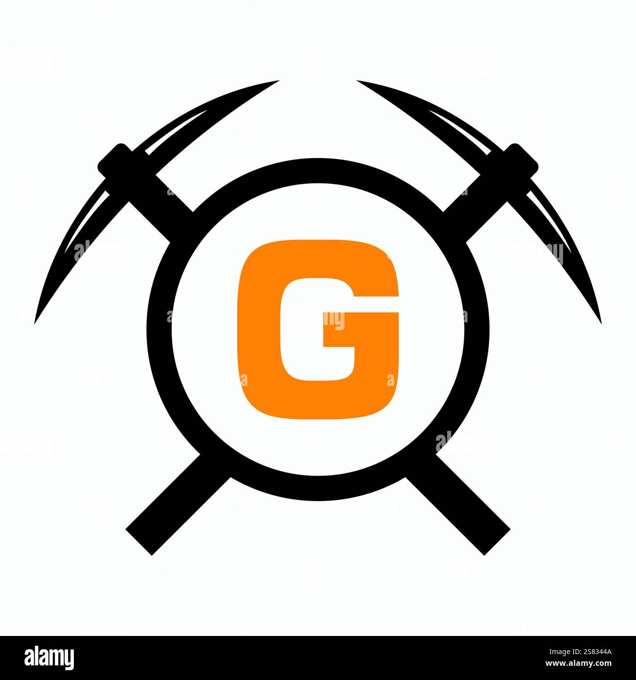 Initial Letter G Mining Logo Combine With Pickaxe Symbol Vector Template Stock Vector