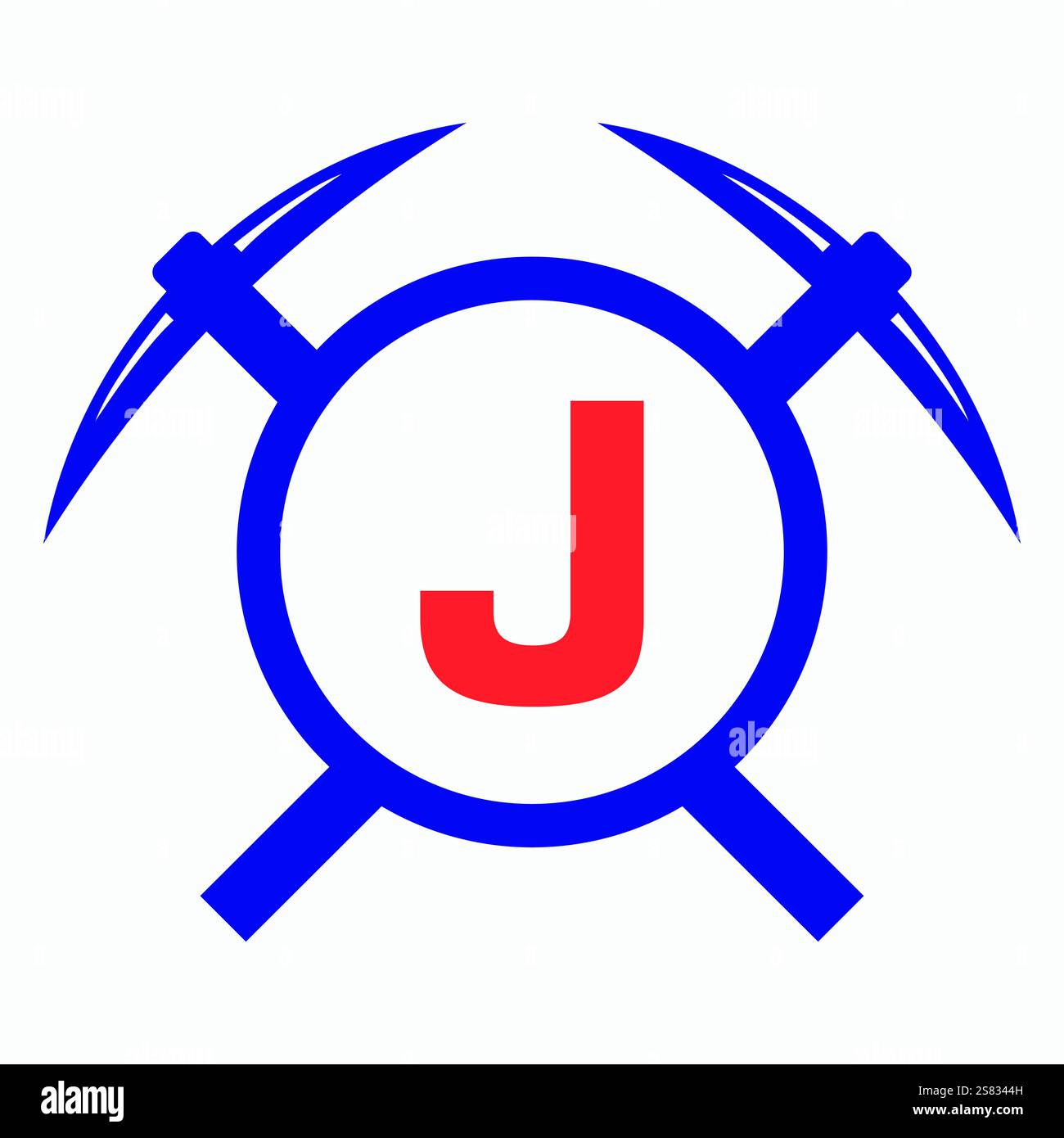 Initial Letter J Mining Logo Combine With Pickaxe Symbol Vector Template Stock Vector