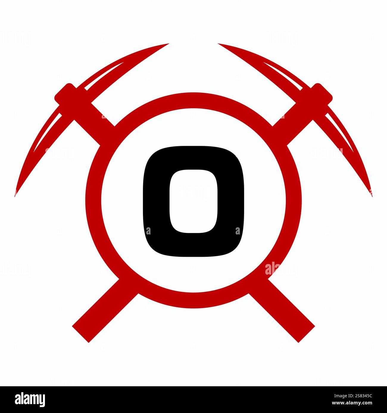 Initial Letter O Mining Logo Combine With Pickaxe Symbol Vector Template Stock Vector
