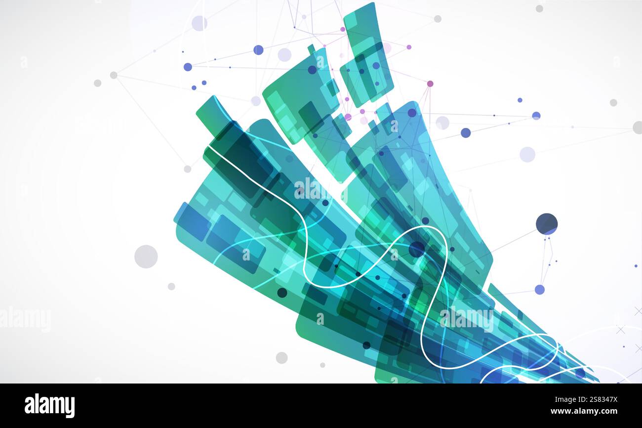 Abstract wave of rectangles with plexus elements. Hand drawn vector. Stock Vector