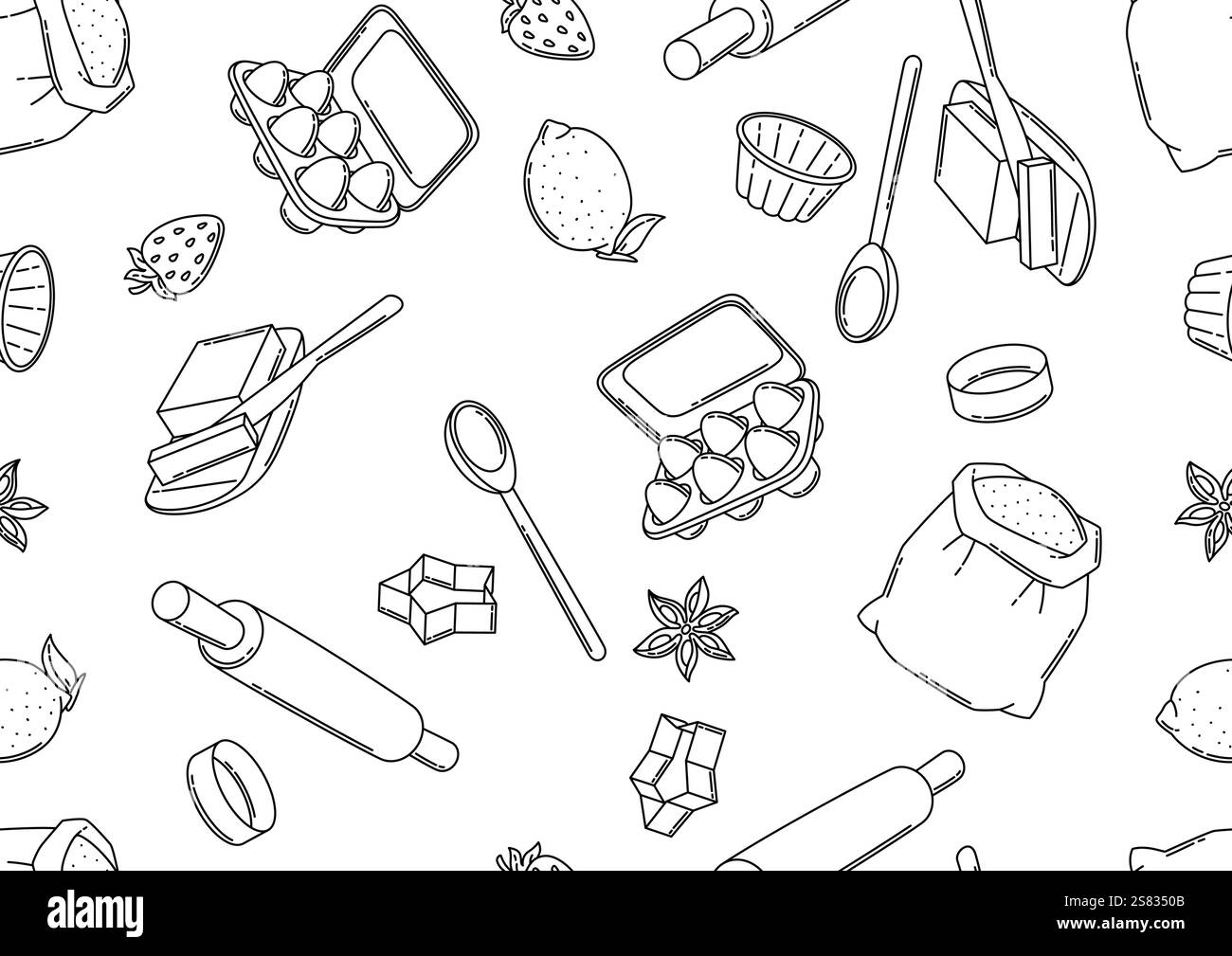 Pattern with bakery utensils. Cooking tools for home and recipe items ...