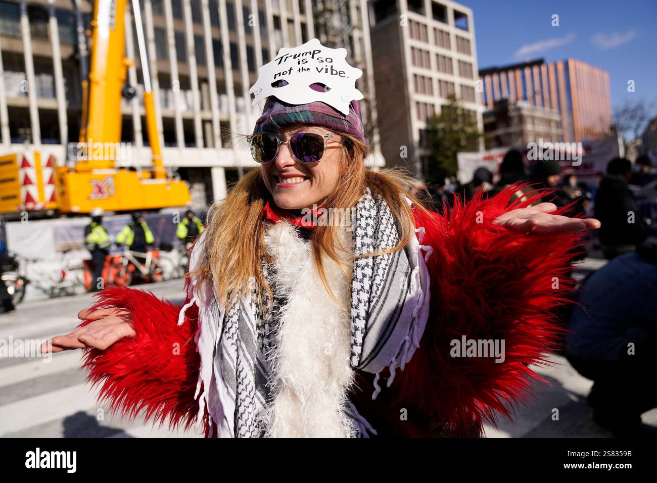 Protestors rally on Inauguration Day, Monday, Jan. 20, 2025, in