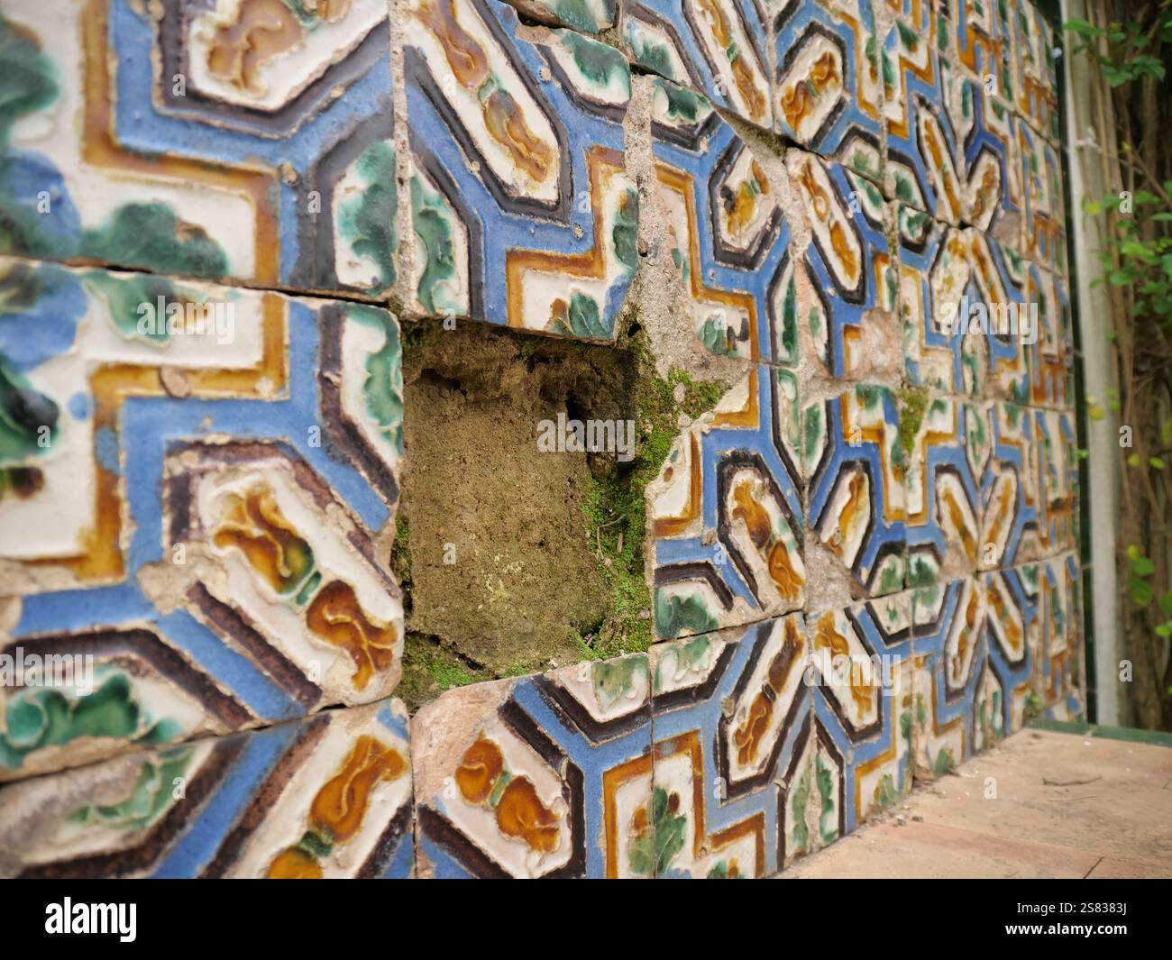 Moorish tiles on a wall of the Moorish royal palace Real Alcazar de ...
