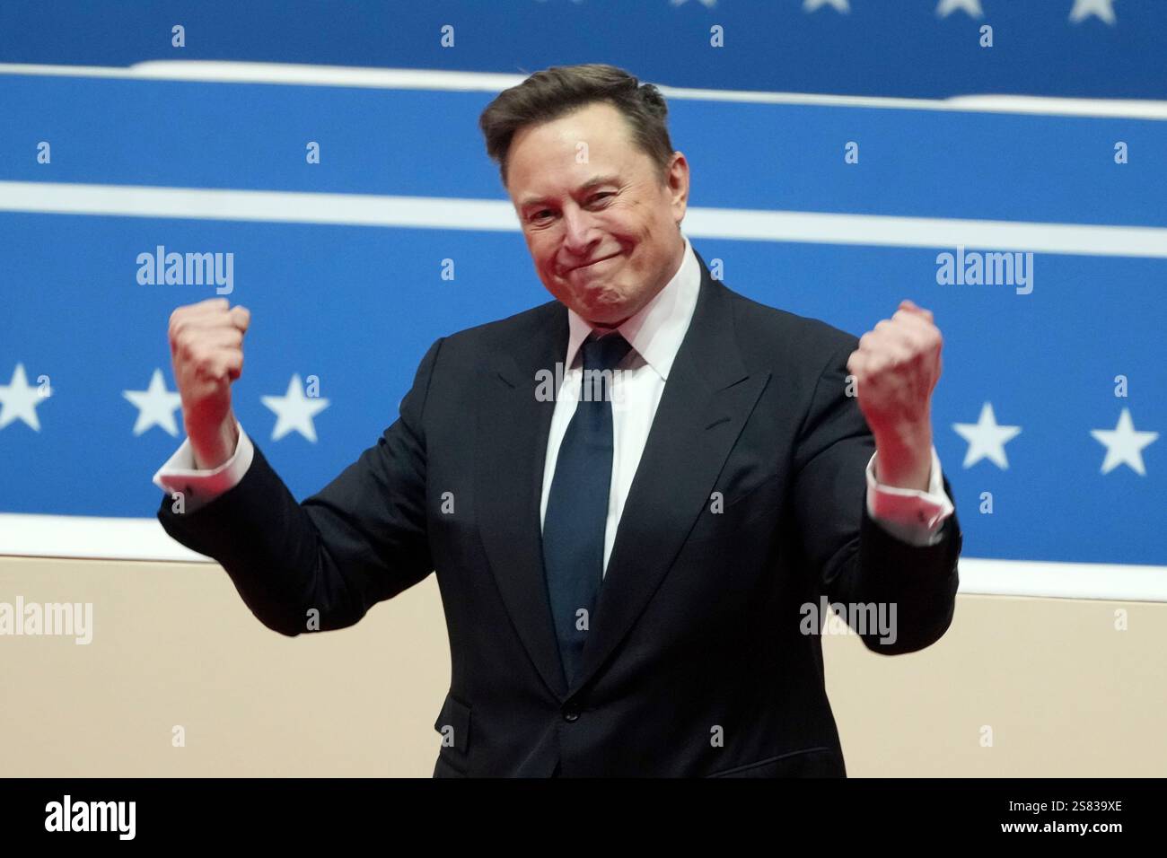 Elon Musk arrives to speak at an indoor Presidential Inauguration
