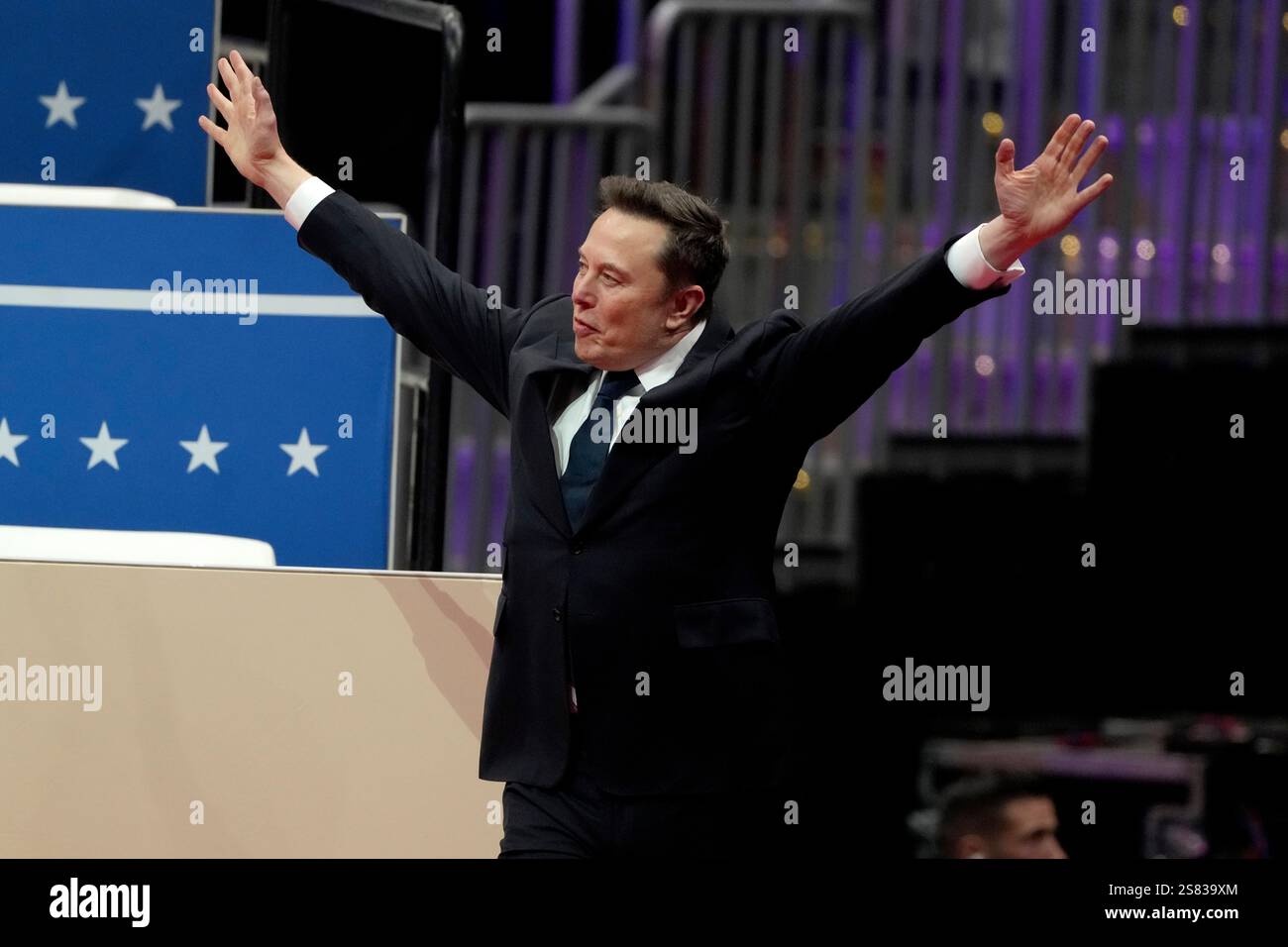 Elon Musk arrives to speak at an indoor Presidential Inauguration
