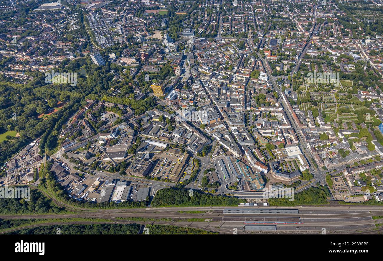 Town Overview Aerial view, city center view with central station, residential area ...