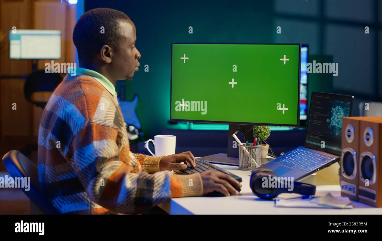 African American Man Using AI To Develop A Software System With Chroma African american man using ai to develop a software system with chroma