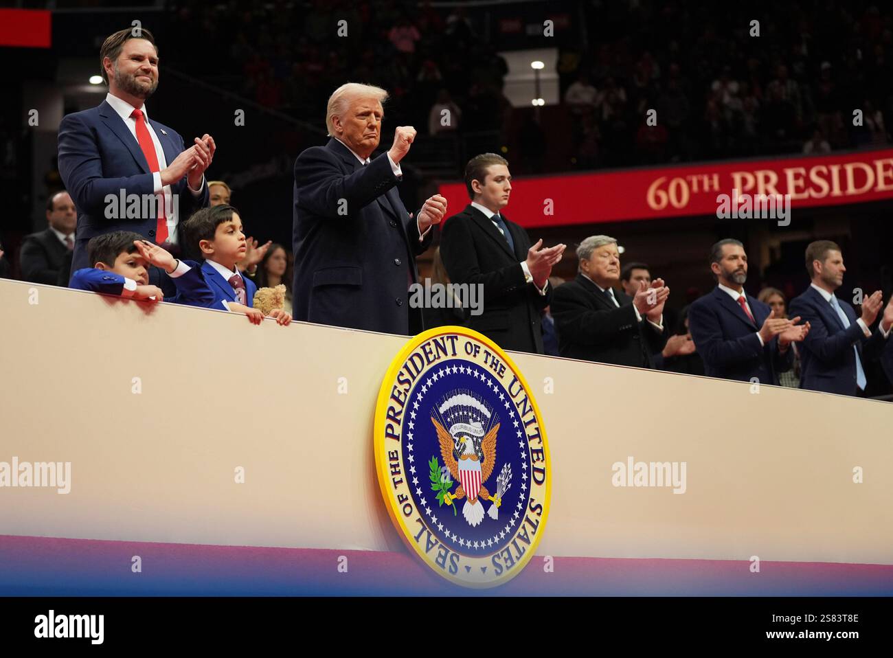 President Donald Trump attends an indoor Presidential Inauguration