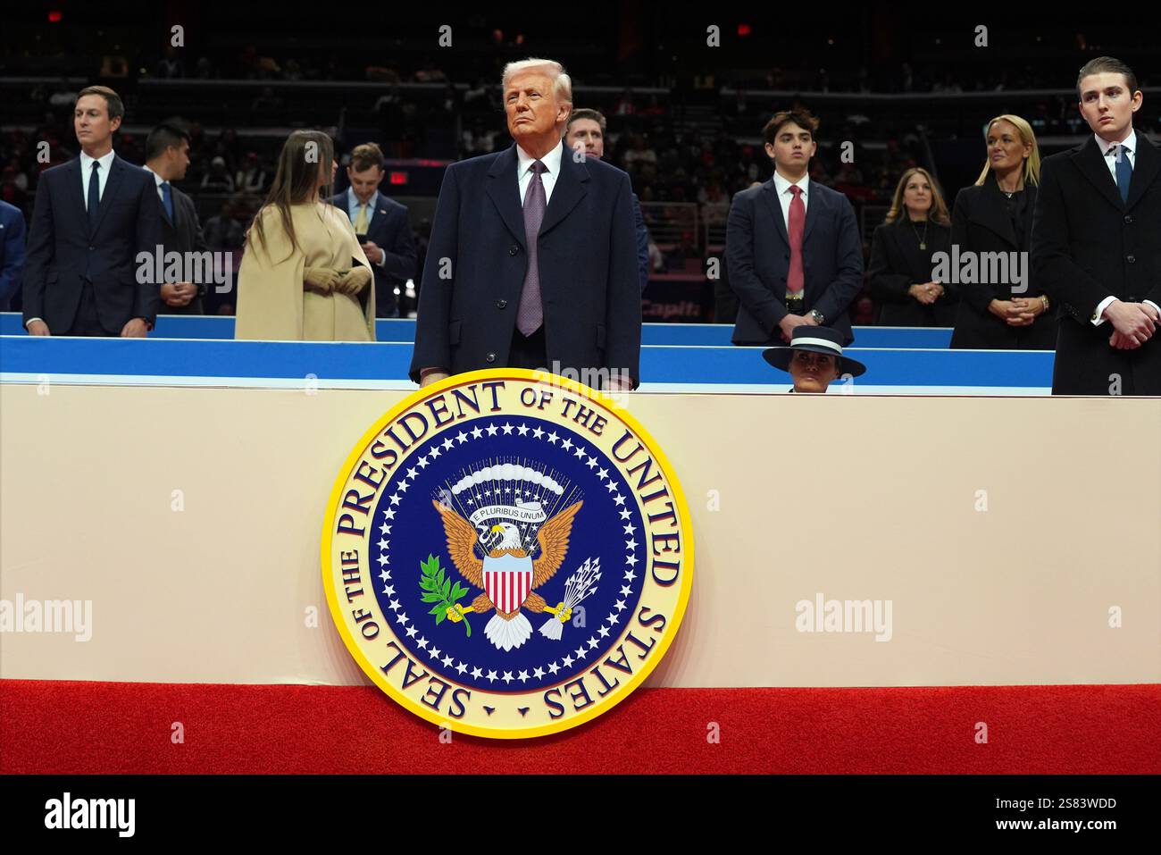 President Donald Trump attends an indoor Presidential Inauguration