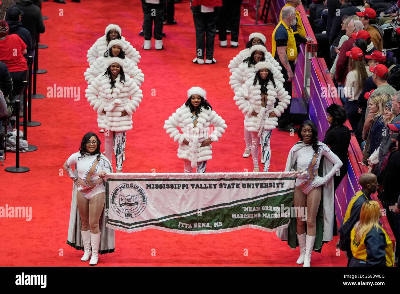 The Mississippi Valley State University Marching Band performs at an