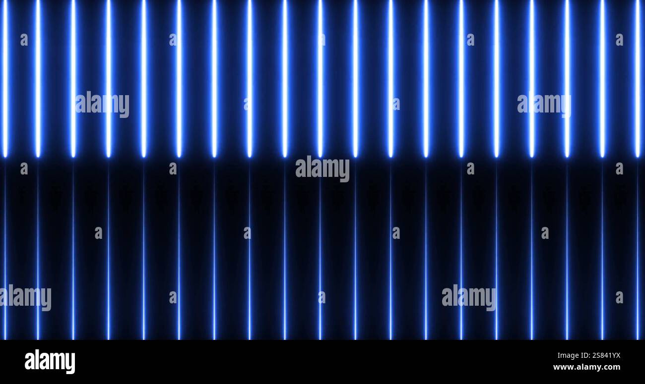 Blue vertical light beams image on dark background Stock Photo