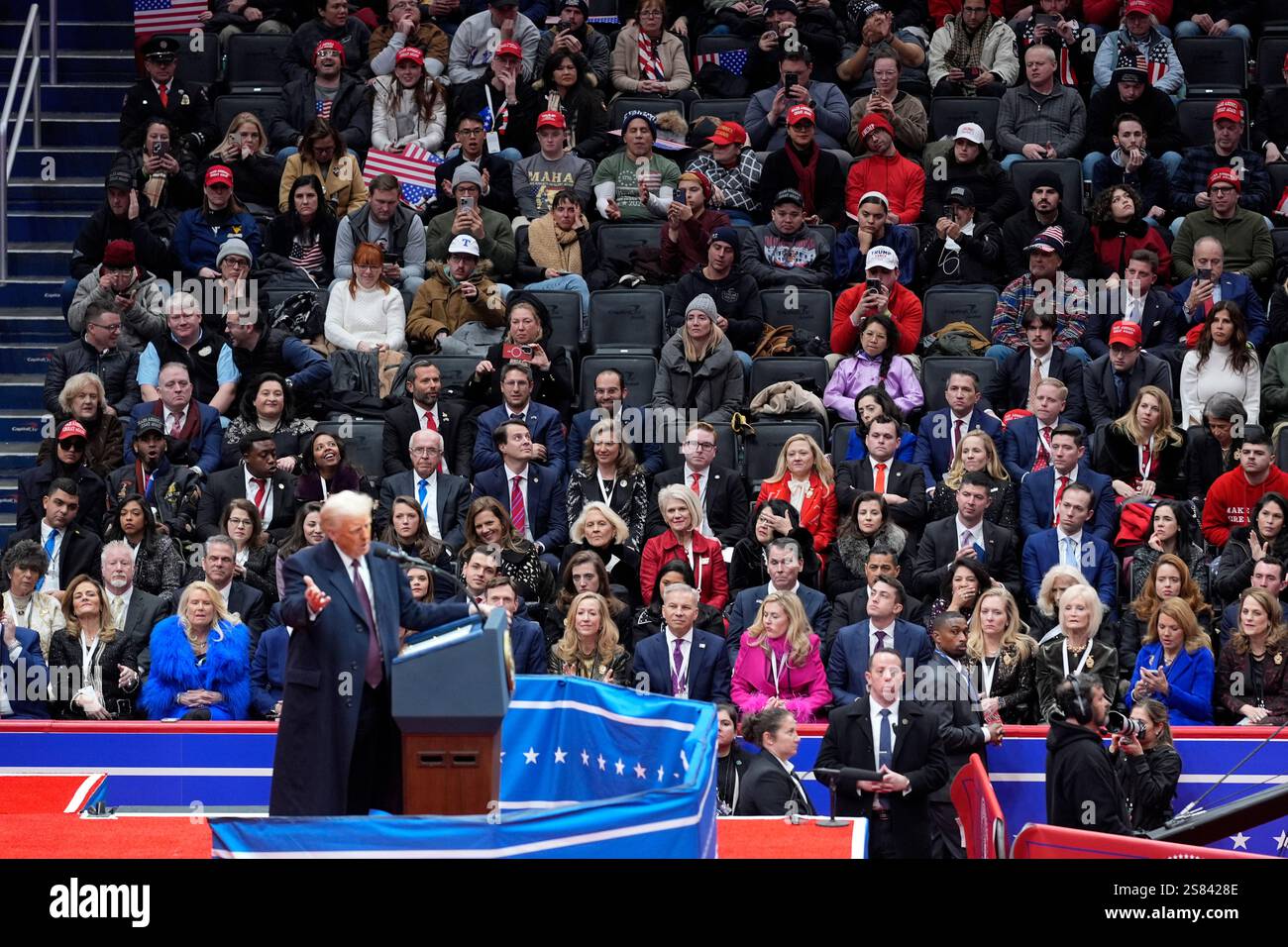 President Donald Trump speaks at an indoor Presidential Inauguration