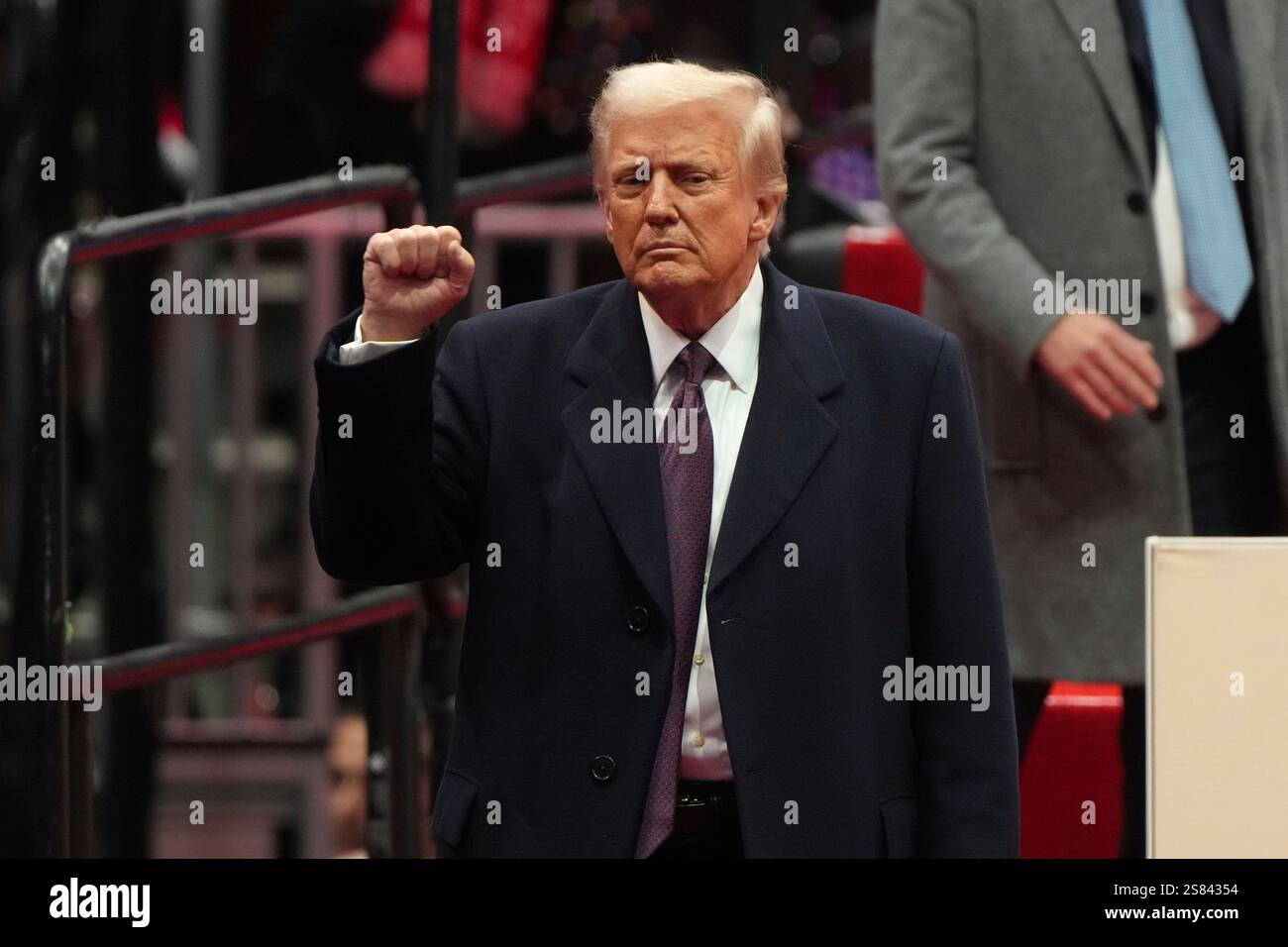 President Donald Trump departs an indoor Presidential Inauguration