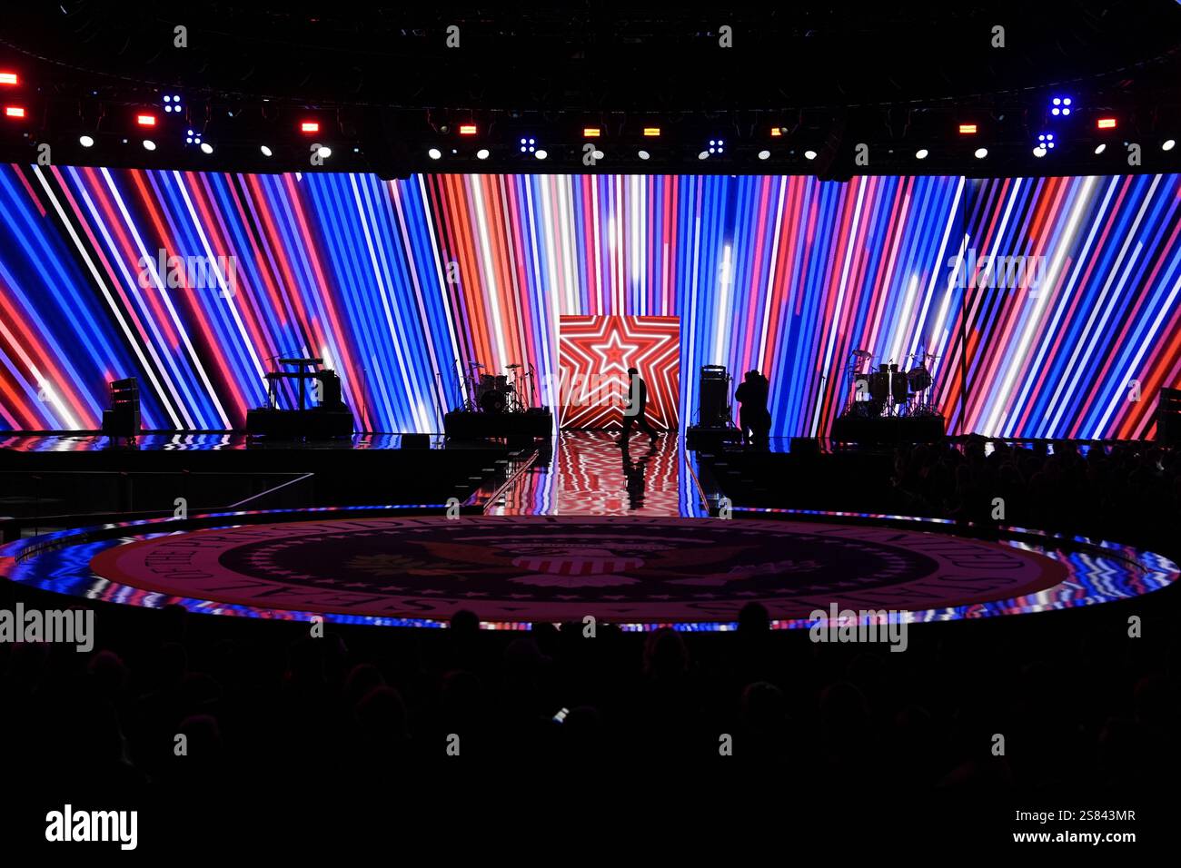 The stage is ready before President Donald Trump arrives at the Liberty ...