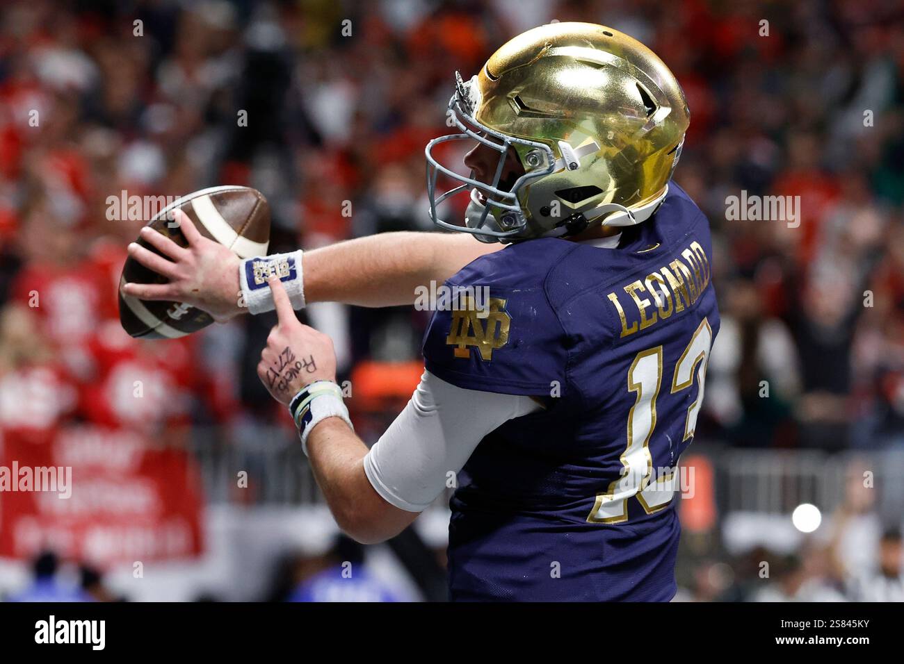 Notre Dame quarterback Riley Leonard celebrates after a touchdown