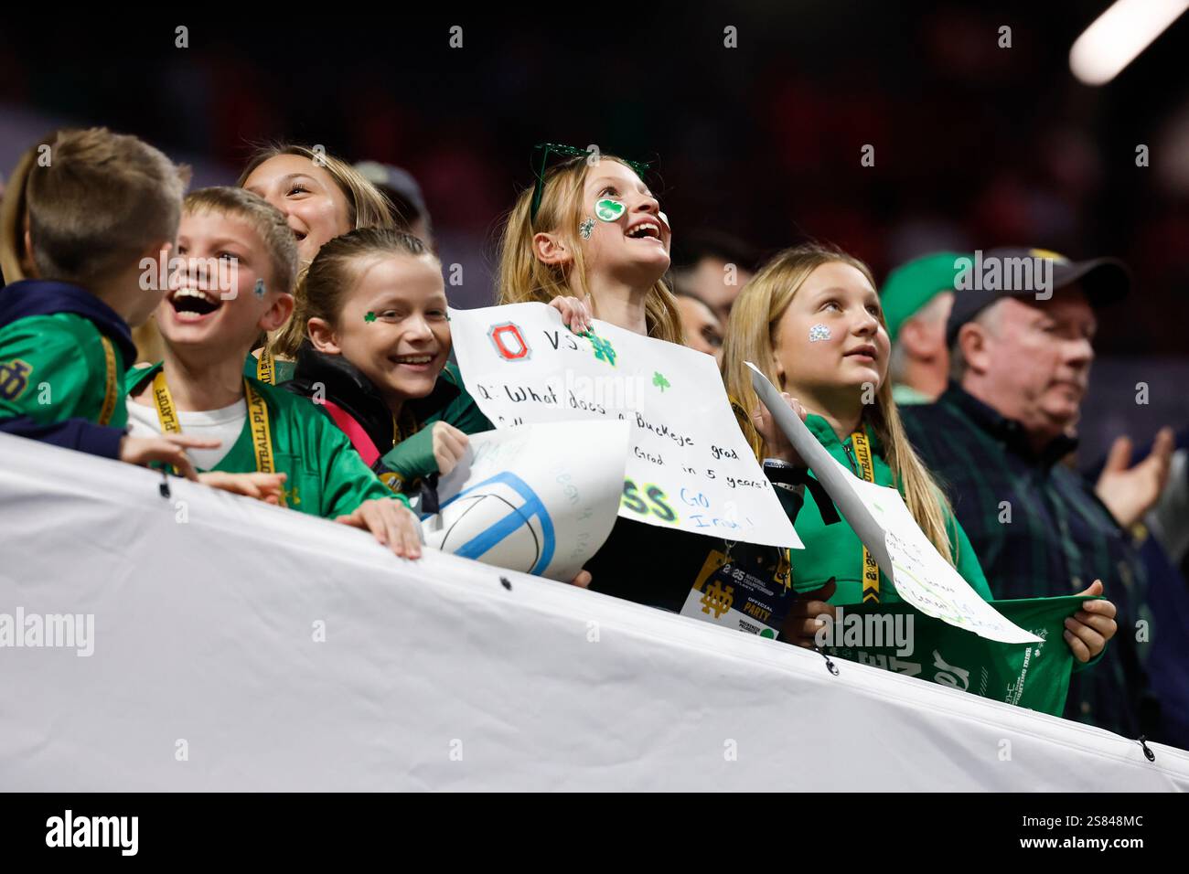 Notre Dame fans cheer during first half of the College Football Playoff