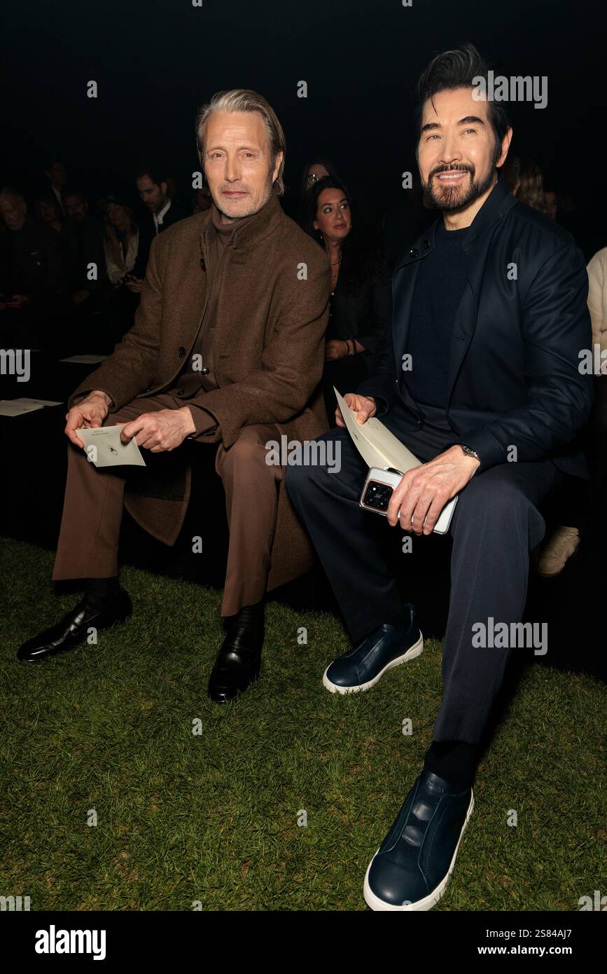 Mads Mikkelsen And Fei Xiang Aka Kris Phillips Attend ZEGNA Men Fall Mads Mikkelsen And Fei Xiang Aka Kris Phillips Attend Zegna Men Fallwinter 2025 2026 Runway During Milan Fashion Week Menswear On January 2025 Milan Italy 20012025 2S84AJ7 