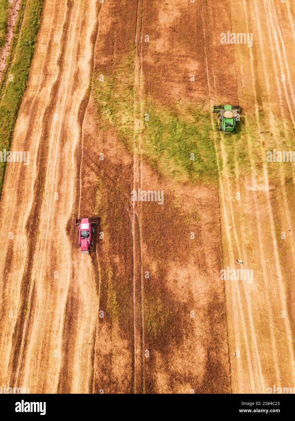 Aerial view two modern harvesters hi-res stock photography and images ...