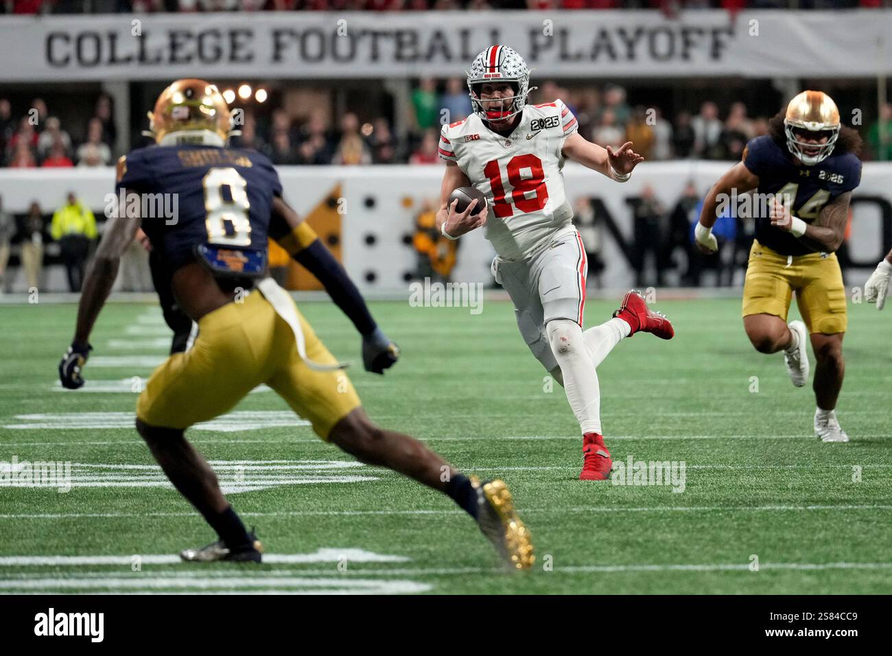 Ohio State quarterback Will Howard runs against Notre Dame during first