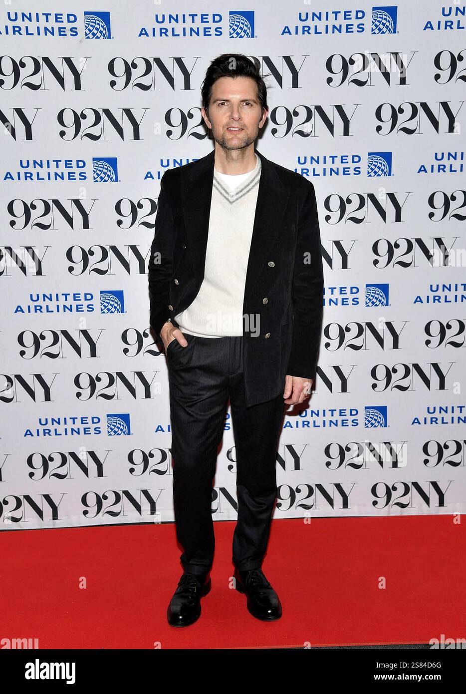 Actor Adam Scott poses backstage before discussing the Apple TV+ series ...