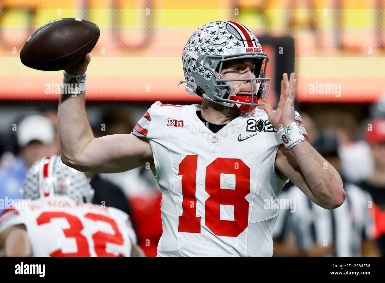 Ohio State quarterback Will Howard passes against Notre Dame during