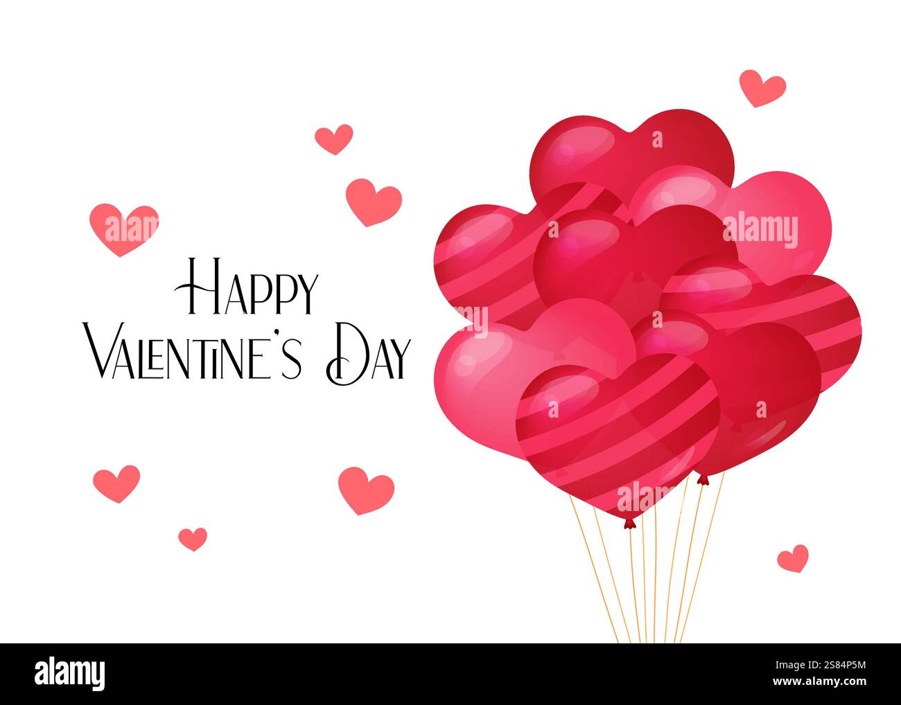 Valentines Day vector card horizontal. February 14 cute hearts romantic ...