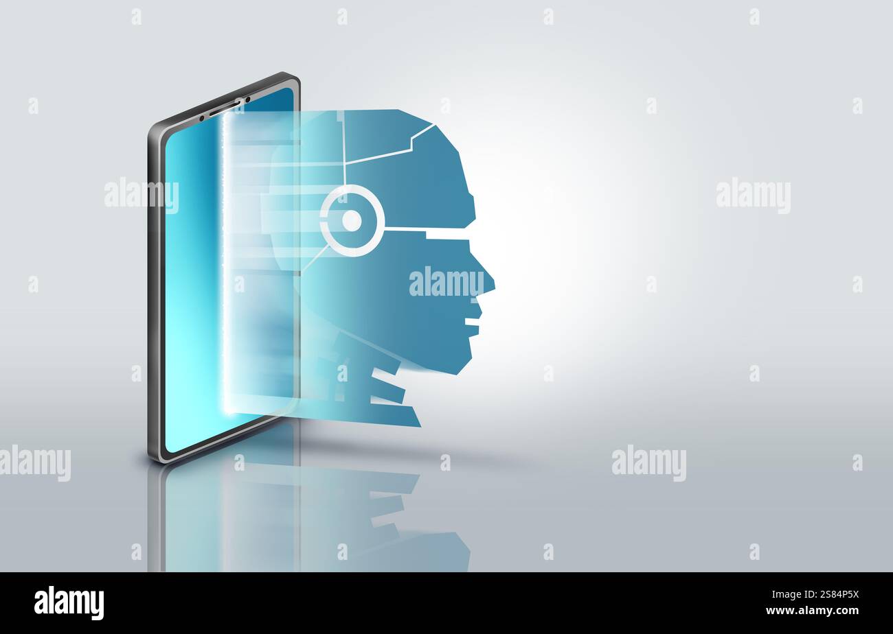 AI Digital Assistant as a smart phone app as an artificial intelligence operating system or personal robot agent  helper with advanced computing. Stock Photo