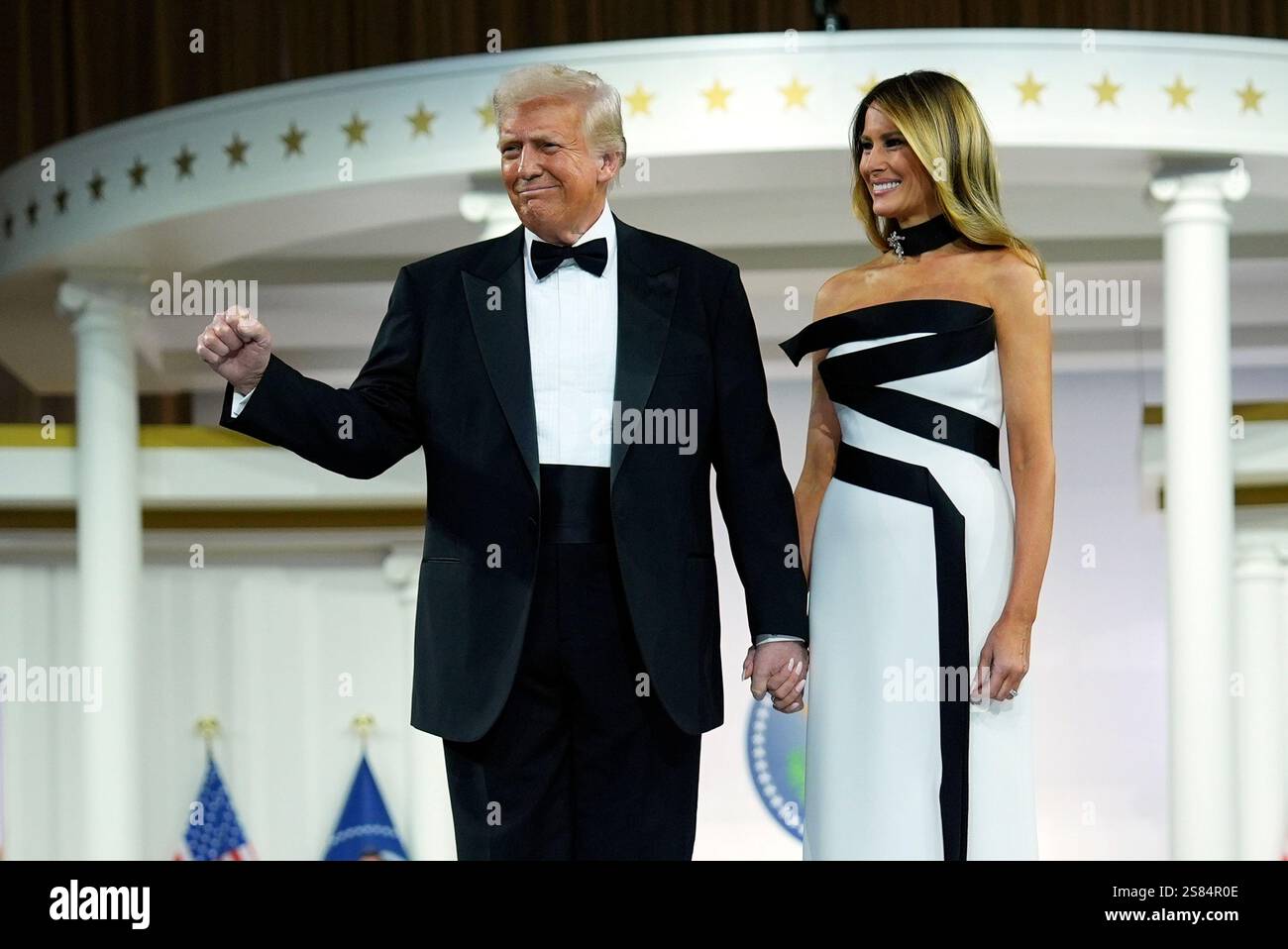 President Donald Trump and first lady Melania Trump prepare to dance at